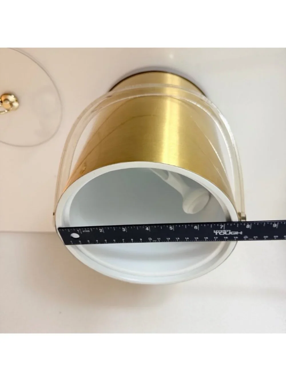 Vintage Culver Gold Ice Bucket Lucite Handle White Tongs Mid Century Barware
